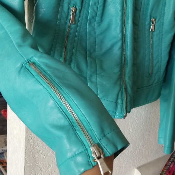 Turquoise Faux Leather Jacket - Picture 4 of 7